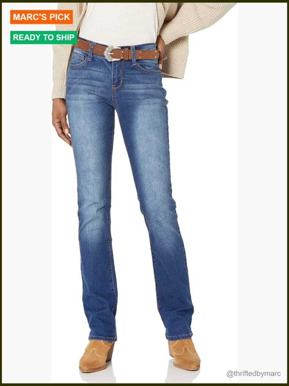 Slim Bootcut Mid-Rise Stretch Jeans with Belted Waist for Women